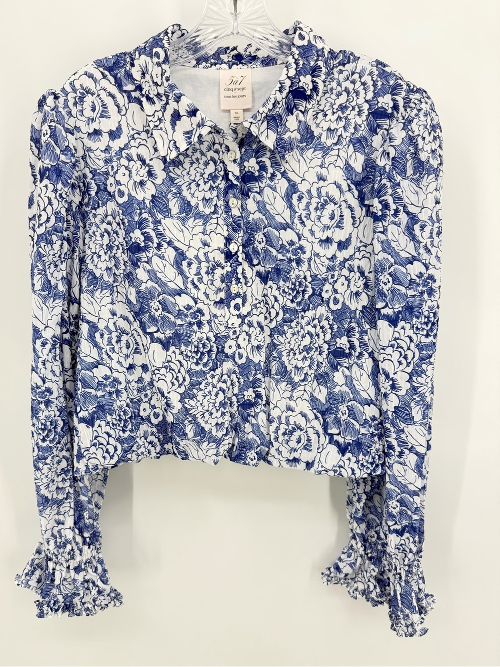 Cinq a Sept NWT Garden Doodle Zendaya Blouse Top Blue White Size XL